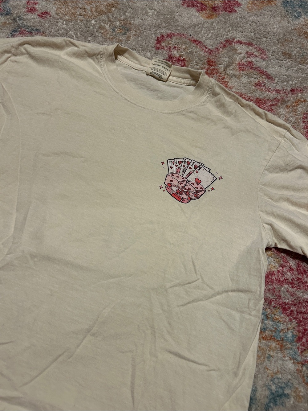 Women’s Crew Neck Graphic T-Shirt - Cream with Poker Card Print